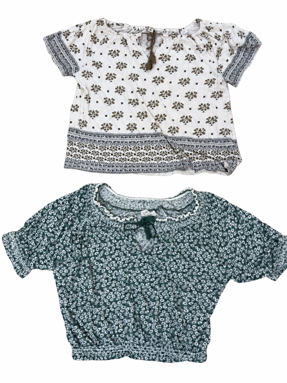 Lucky Brand 2 Top Bundle Floral Boho Peasant Shirts L & XL